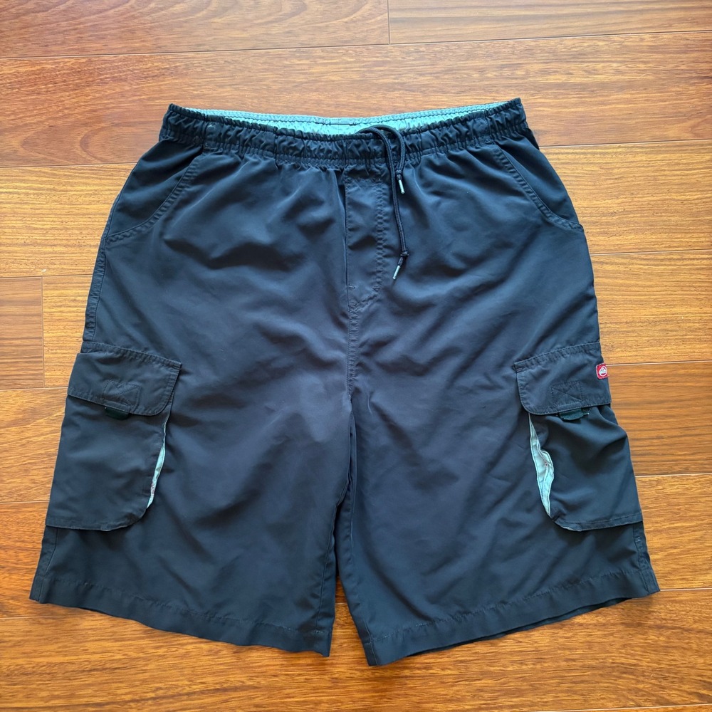 Quiksilver Mens Cargo Board Shorts Size L Black Elastic Waist Baggy Y2K 2000s